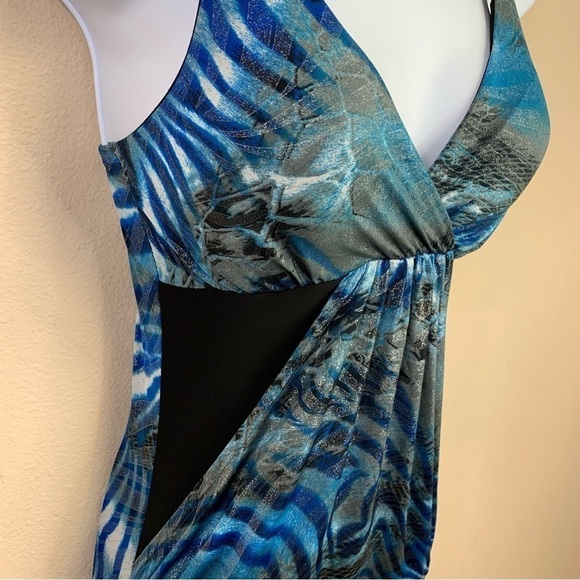XS Vintage Y2k Blue Silver Shimmer Sleeveless Stretch Blouse Extra Small - Picture 4 of 7